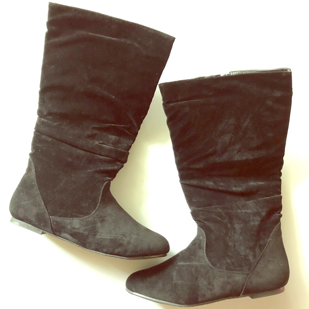 New Winter Black Faux Suede Slouchy Flat Boots Size 8.5